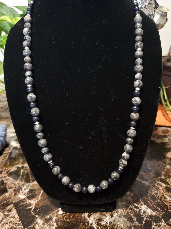 Labradorite/Blue Sandstone/Silver Hematite Necklace