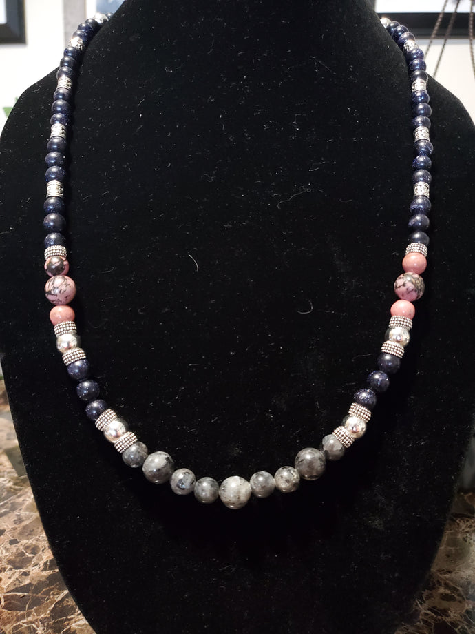 Blue Sandstone/Labradorite/Rhodochrosite Necklace