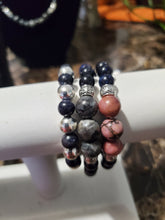 Load image into Gallery viewer, Blue Sandstone/Labradorite/Rhodochrosite/Silver Hematite Bracelet Set
